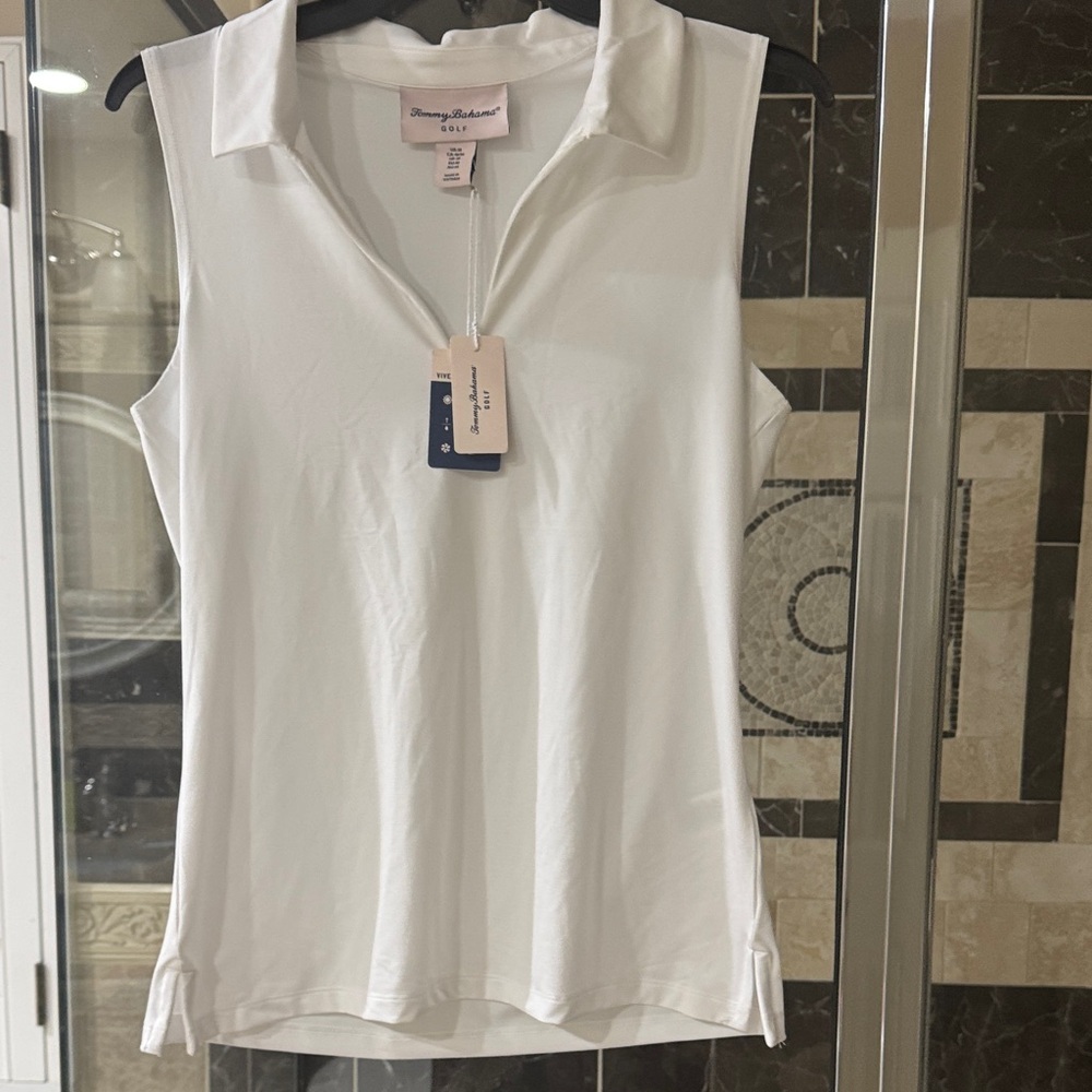Tommy Bahama White Sleeveless Zip Polo Tank